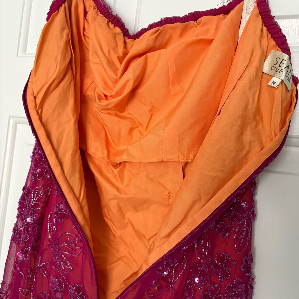 Beaded Floral Fuchsia Evening Gown - Picture 2 of 12